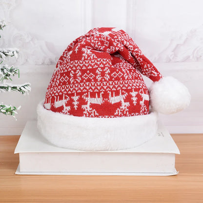 2024 Knitted Christmas Hat Cute Pompom Adult Child Soft Beanie Santa Cap New Year Party Kids Gift Navidad Natal Noel Decoration