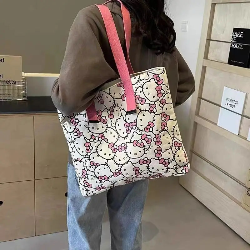 Hello Kitty Lunch Bag, Anime Sanrio Canvas Handbags, Kawaii Water Cup Bag, Saco de armazenamento pequeno bonito, Presente Bentob