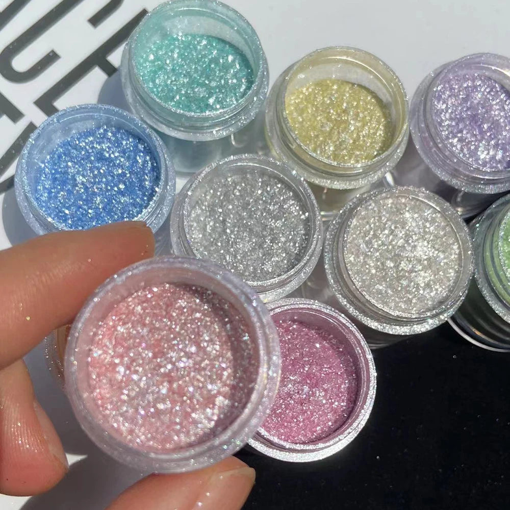 10Colors Sparkly Nail Glitter Powder Rainbow Crystal Diamond Pigment Dust Holographic DIY Manicure Chrome Nails Art Decoration