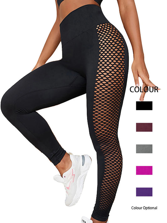 Female Solid Color Hollowout Sides Workout Leggings Stretchy High Waisted Push Up Yoga Gym Fitness Tights Skinny Pants For Women