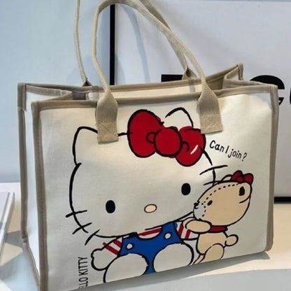 Hello Kitty Sanrio Y2k Tote Canvas Bag, Cute CanvasShoulder Bag, Cartoon Anime Handbag ForSchool Work Travel Shopping Schoolbag