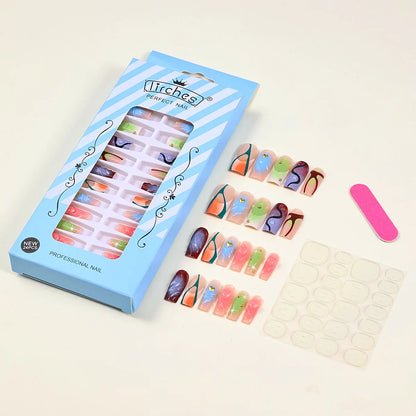 24Pc Colorful Dyeing False Nails Fashion Fake Nail with Love 3D Design Detachable Coffin Full Cover Press on Nails Tips Manicure