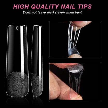 240PCS Full Cover Nail Tips Acrylic Nails Professional 12 Sizes Straight False Nail Half Matte Press On Nail Extension