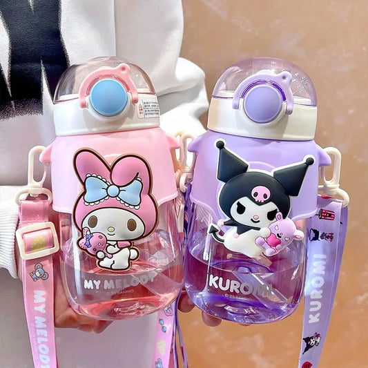 690ml Sanrio Large Capacity Water Bottle Cinnamoroll Kuromi My Melody Portable Straw Water Cup for Outdoor Sports Fitness