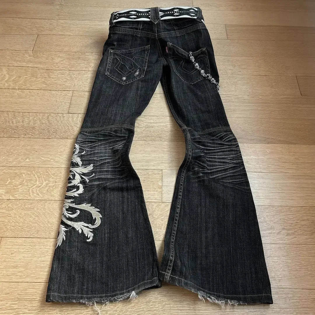 2024 new Harajuku old slim black jeans summer street hip-hop punk men and women casual y2k micro-flared jeans ripped jeans