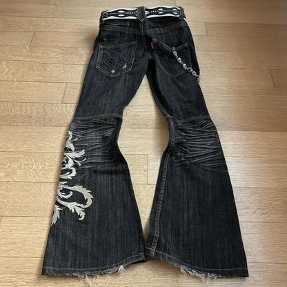 2024 new Harajuku old slim black jeans summer street hip-hop punk men and women casual y2k micro-flared jeans ripped jeans