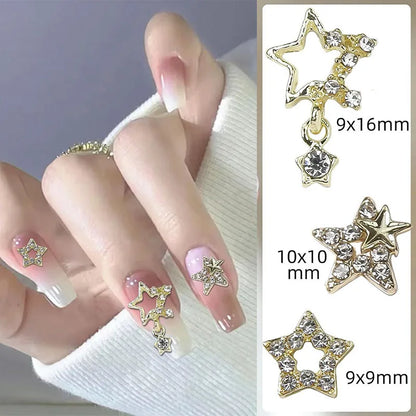 30Pcs Pink Nail Charms Alloy Rhinestones 3D Star Butterfly Heart Cross Gem Nails Crystal Diamond Nail Art Decoration Accessories