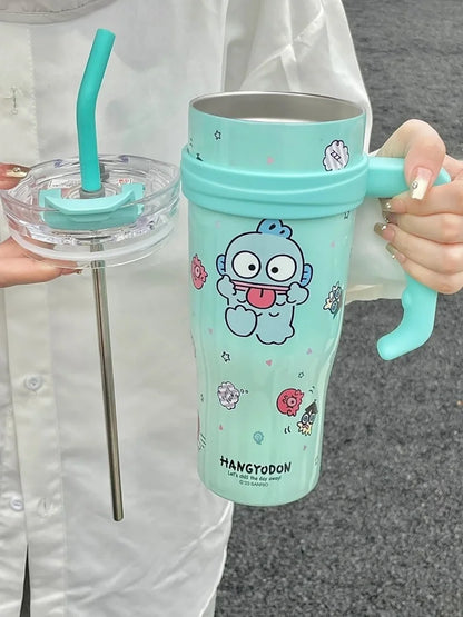 1200ml Sanrio Thermos Bottle Cute Hello Kitty Kuromi Cinnamoroll Melody Cartoon Large Capacity Straw Stainless Steel Bottle Gift