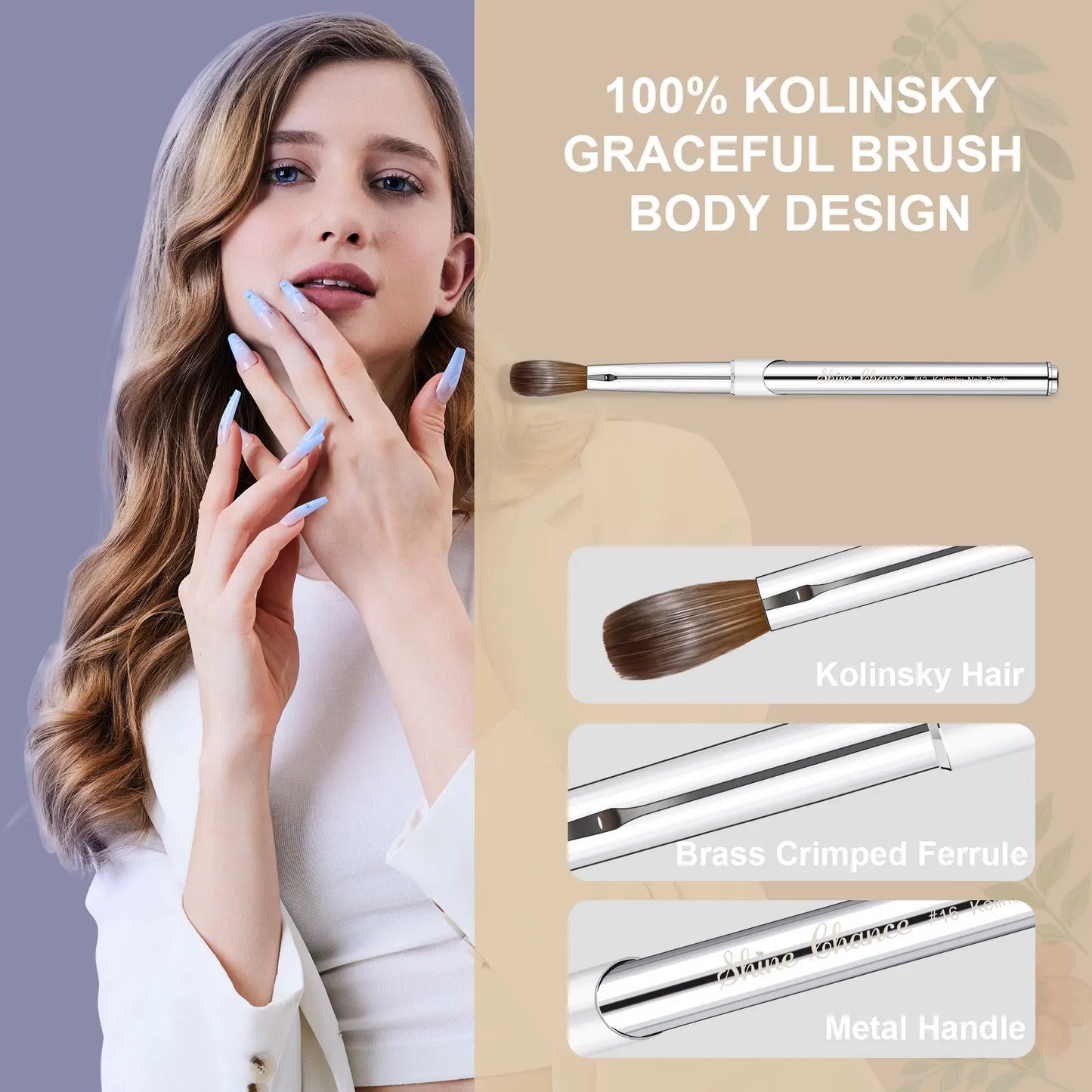 100 Kolinsky Hair Nail Brush Metal Silver Handle Nail Brushes For Salon Manicure Gel Polish Paiting Pens Nail Extension Brush