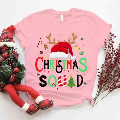 Family Christmas 2024 Squad Tshirts Matching Christmas Santa Reindeer Team Unisex T-shirt Christmas Crew Ladies Tee Female Shirt