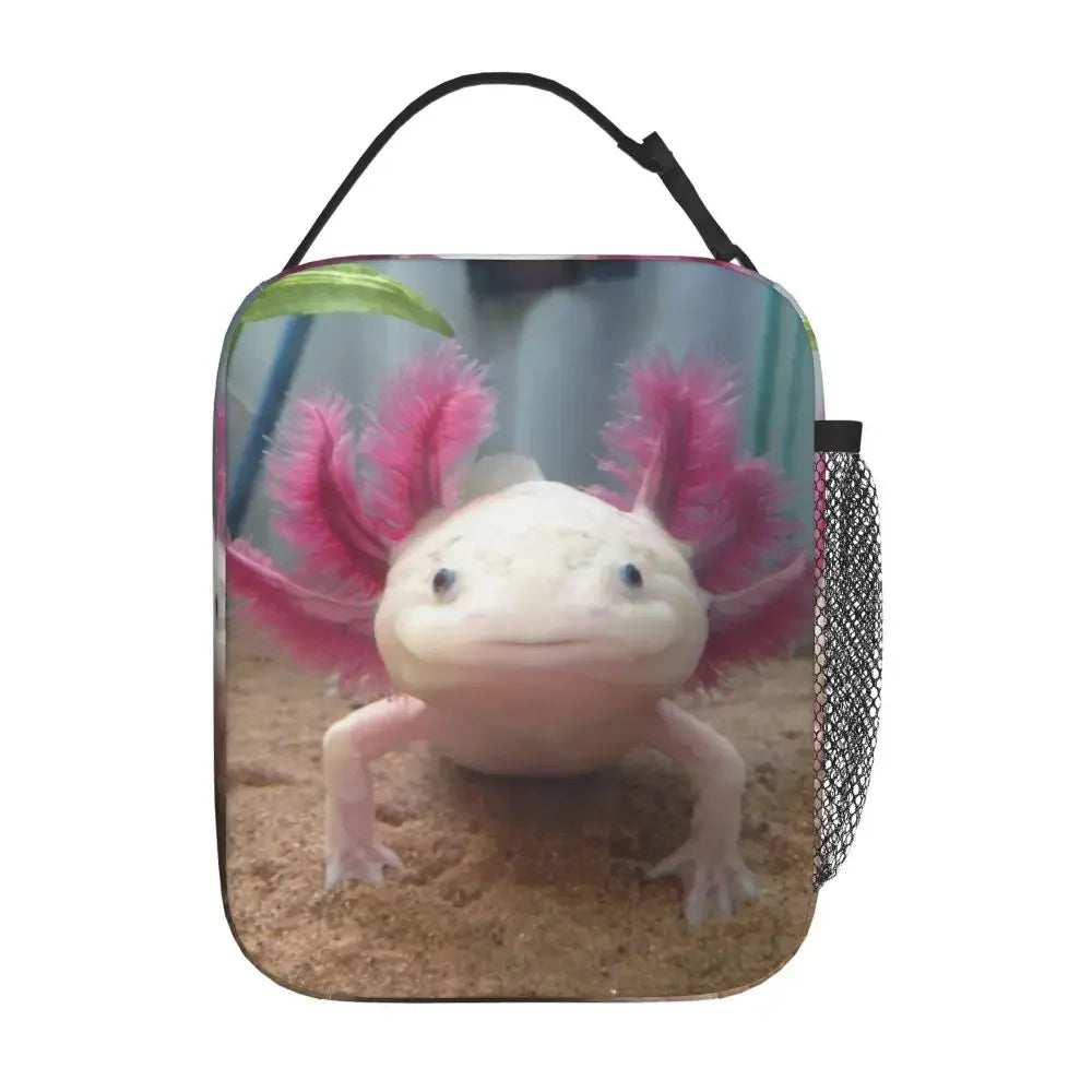 Axolotl In Pocket Insulated Lunch Bags for Women Amphibian Exotic Animal Resuable Thermal Cooler Bento Box Kids School Children