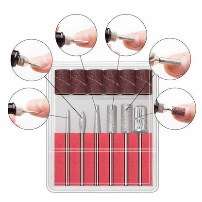 Fushia Pink USB Electric Nail Drills Kit Remove Polish Manicure Pedicure 6pcs Nail File Sanding Bands Machine Nail Art Pen