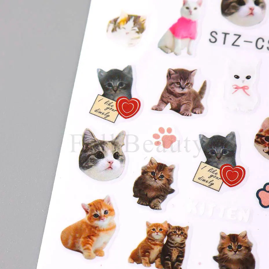 Lovely Cat 3D Nail Decals Cartoon Cute Pink Cat Claw Kitten Self Adhesive Slider Nail Art Sticker Kawaii Animals Manicure Decor