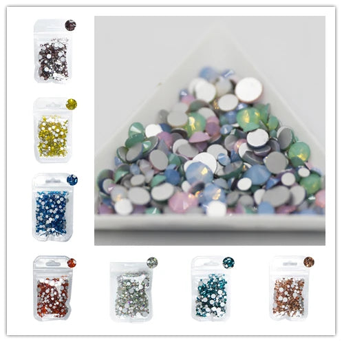 350pcs 5Gram Mixed Sizes ss3-ss30 Blue/Green/Pink/White Opal 3D Crystal Nails Art Rhinestone,Flatback Glass Nail art Decoration