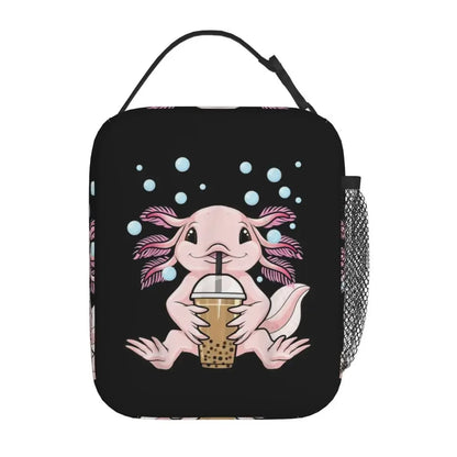 Axolotl In Pocket Insulated Lunch Bags for Women Amphibian Exotic Animal Resuable Thermal Cooler Bento Box Kids School Children