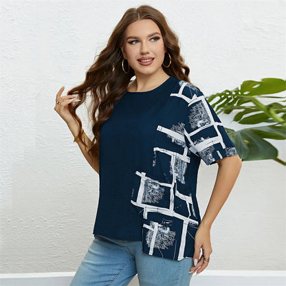 GIBSIE Plus Size Patch Pocket Loose Print T Shirt Women Summer New Fashion Korean O-Neck Short Sleeve Female Casual Tops 2023