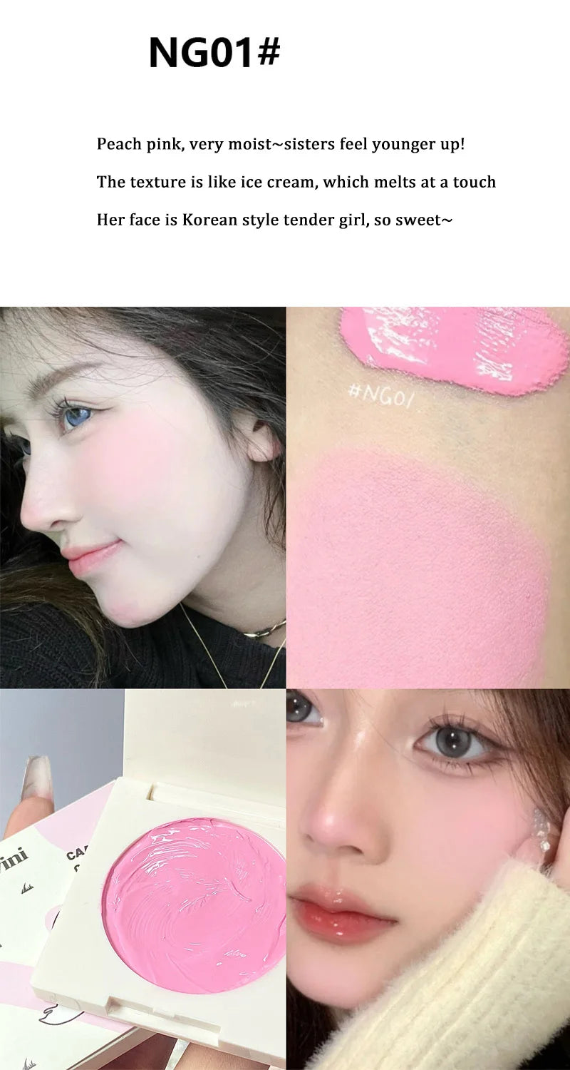 Peach Pink Creamy Blush Cheek Rouge Contouring Brighten Skin Tone Waterproof Multi-purpose Eyeshadow Blusher Girl Feeling Makeup