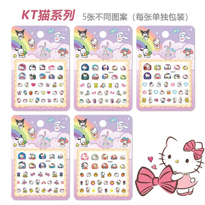 5pcs/set Luminous Kuromi 3D Nail Stickers Sanrio Melody Hello Kitty Nail Art Decoration Stickers Kids Fun Anime Manicure Decals