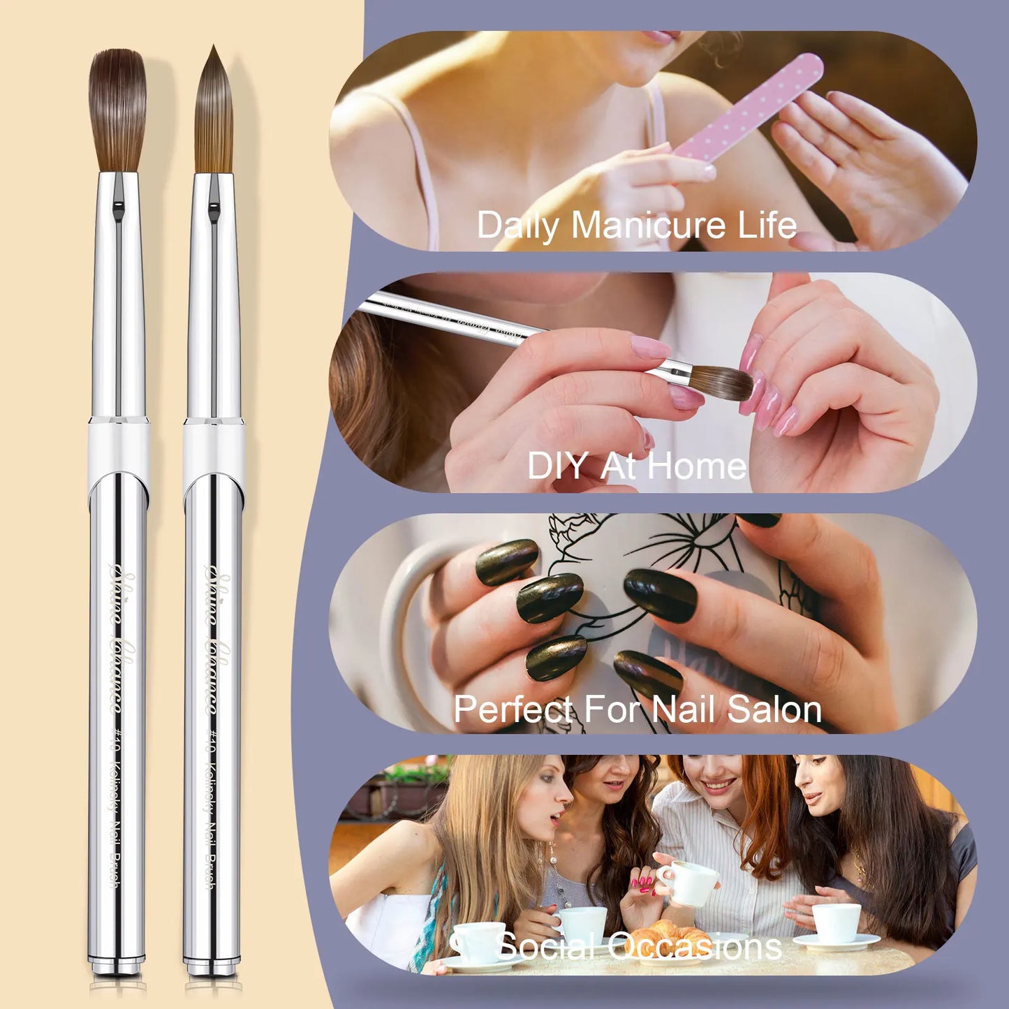 100 Kolinsky Hair Nail Brush Metal Silver Handle Nail Brushes For Salon Manicure Gel Polish Paiting Pens Nail Extension Brush