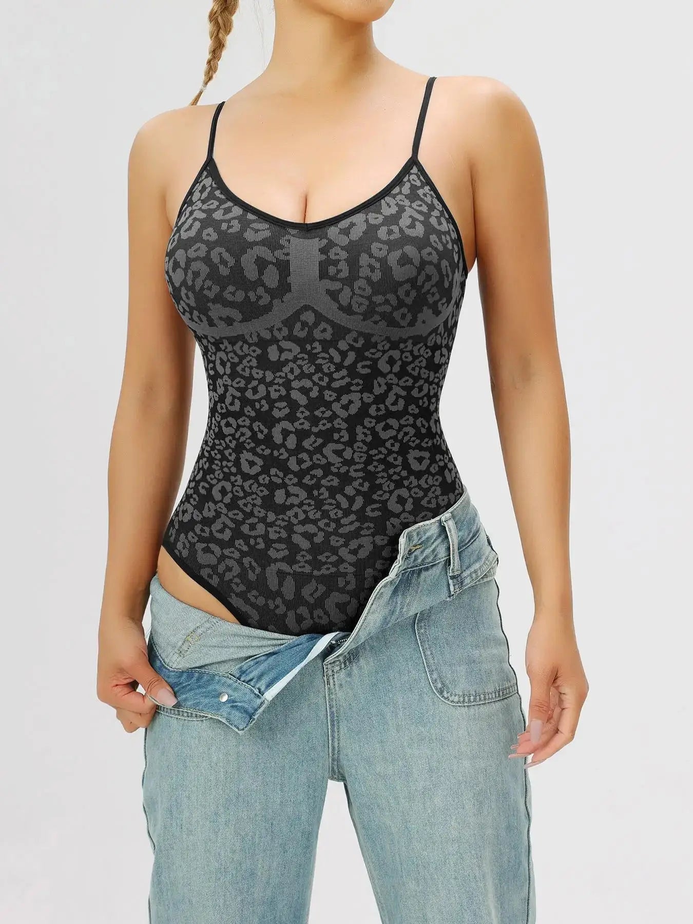 Summer sleeveless slim fit camisole, leopard print, women's clothing