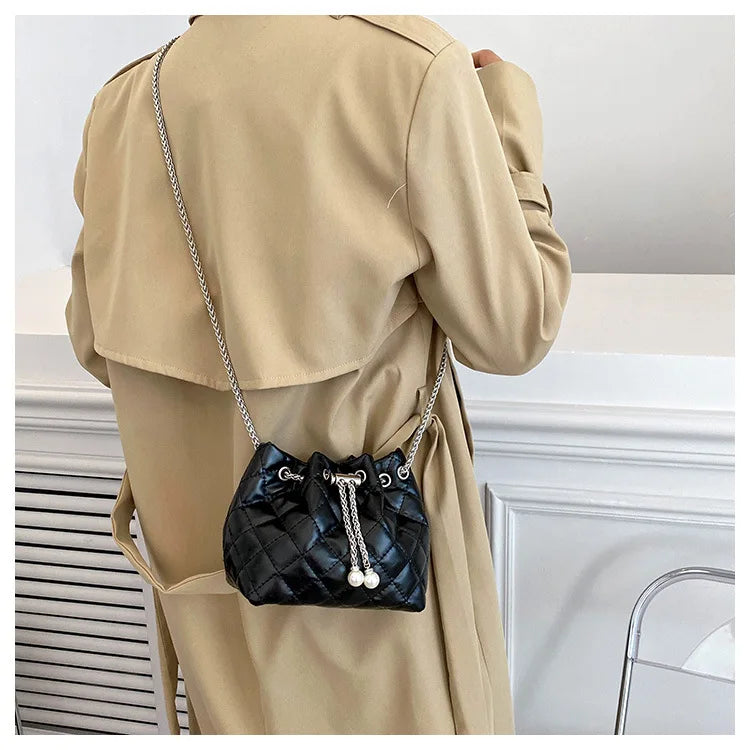 Luxury Designer Small PU Leather Bucket Crossbody Bags For Women Chain Shoulder Bag 2023 Trend Brand Ladies Handbags and Purses