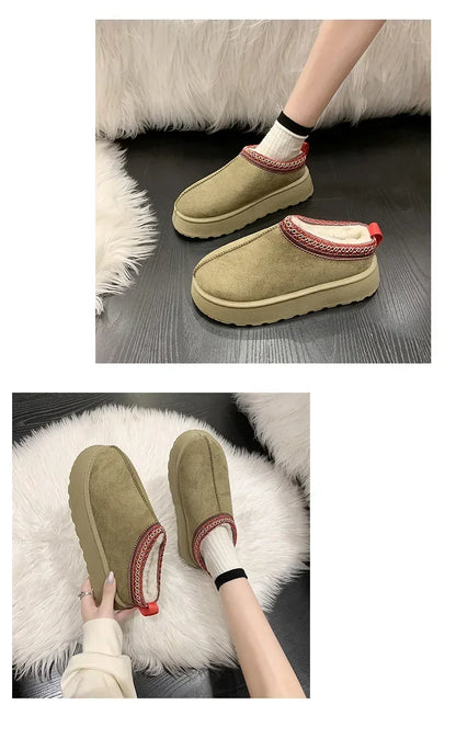 Snow Boots for Women 2023 Winter New Cashmere Warm Thick Soles Without Heel-covered Hair Half Slipper Cotton Shoes for Women