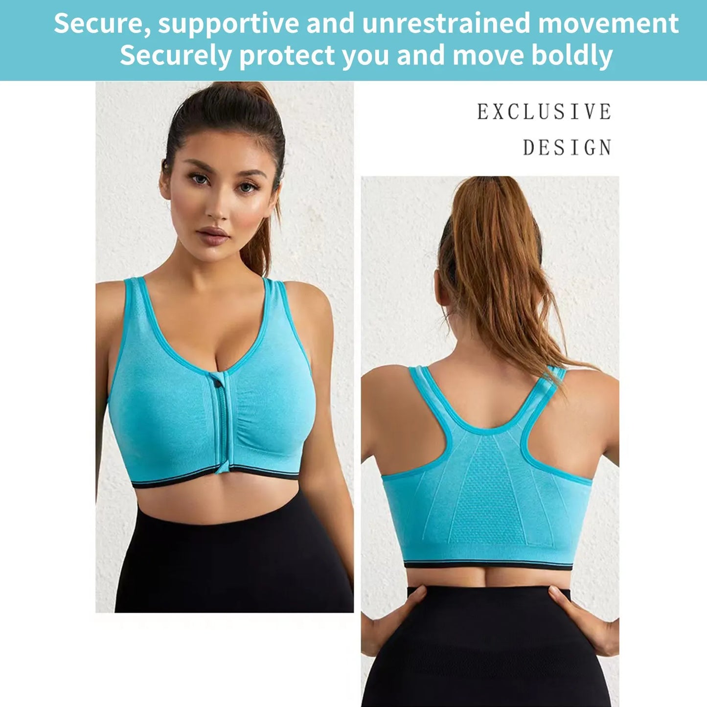 Women Seamless Bra Underwear Camisole Crop Top Free Size Black Skin Blue Front Zipper Breathable Sports Fitness Yoga Casual