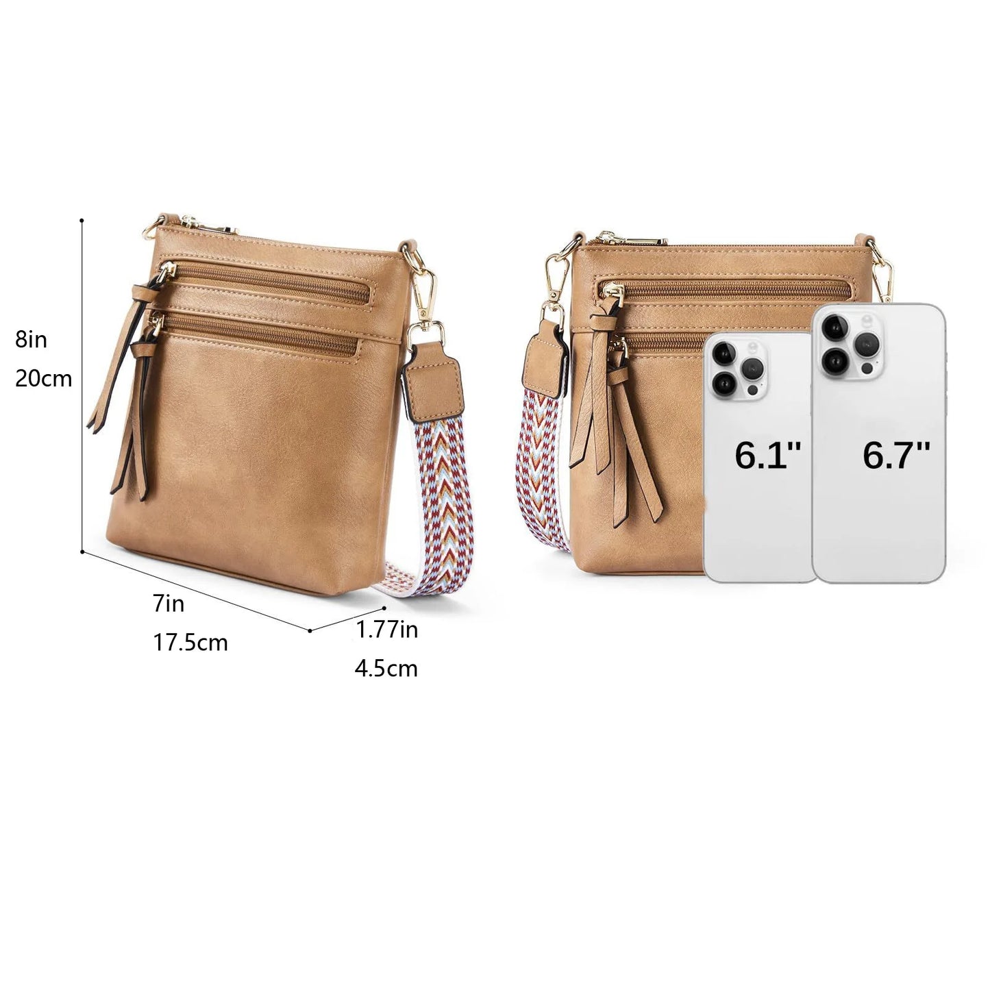 Fashionable Women's Shoulder Bag with Multiple Zippered Pockets and Vertical Design