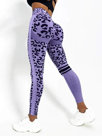 Women Leopard Seamless Yoga Pants High Waist Lifting Hip Honey Peach Hip Fitness Pants Yoga Suit Tight Running Sports Pants