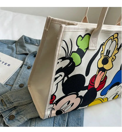 Disney Mickey Cartoon Cute Canvas Shoulder Bag Large Capacity Tote Bag Women's Fashion Mummy Bag Leisure Travel