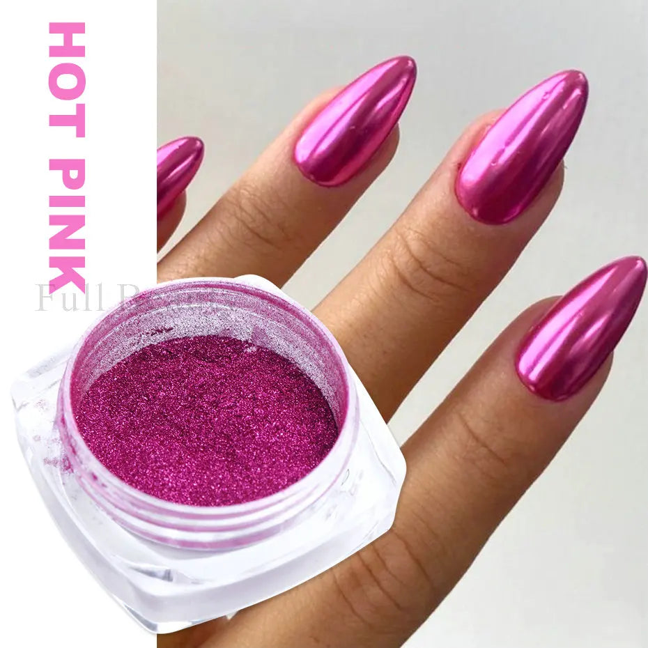 Red Chrome Nail Powder Y2K Metallic Mirror Effect Pigment Fine Rubbing Nail Glitter Flakes Dust Valentine Decorations Manicure