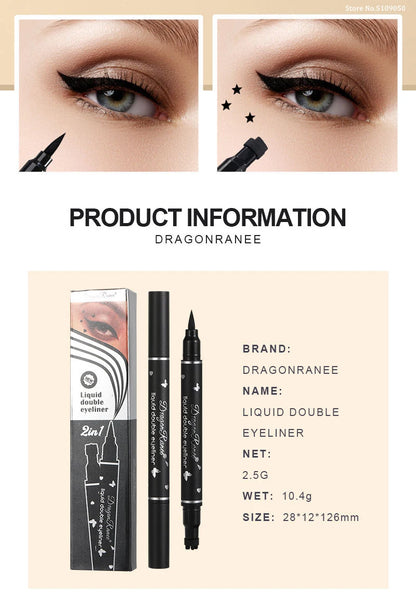 Double Head Moon Star Heart Flower Liquid Eyeliner Pen Black Stamp Eyeliner Waterproof Makeup Butterfly Seal Eye Liner Pencil